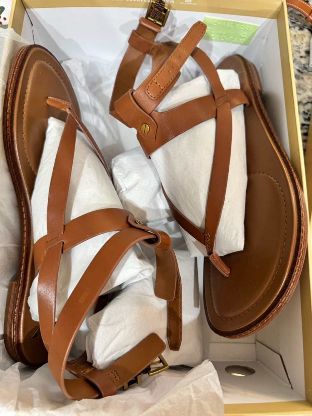 Michael Kors Tan Leather Strappy T-Style Sandals